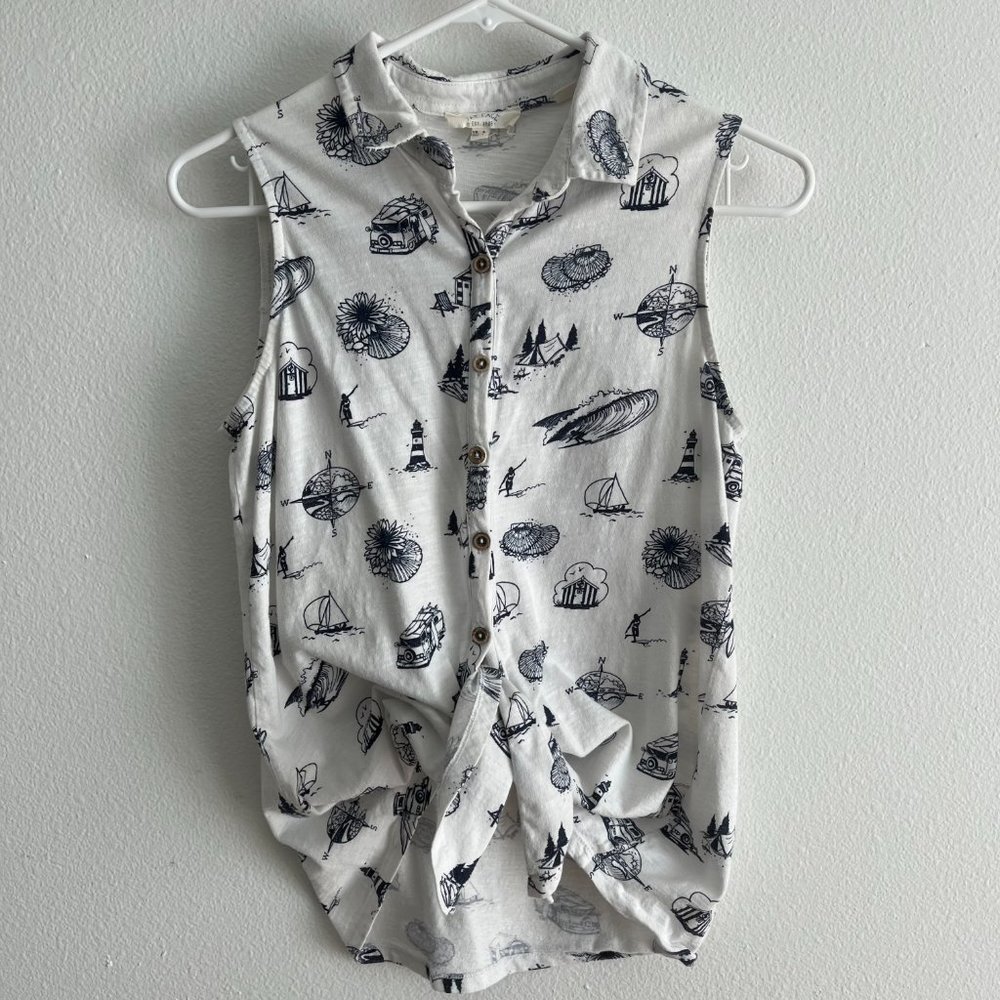FatFace Collared Tank With Sea Pattern (Size 4)